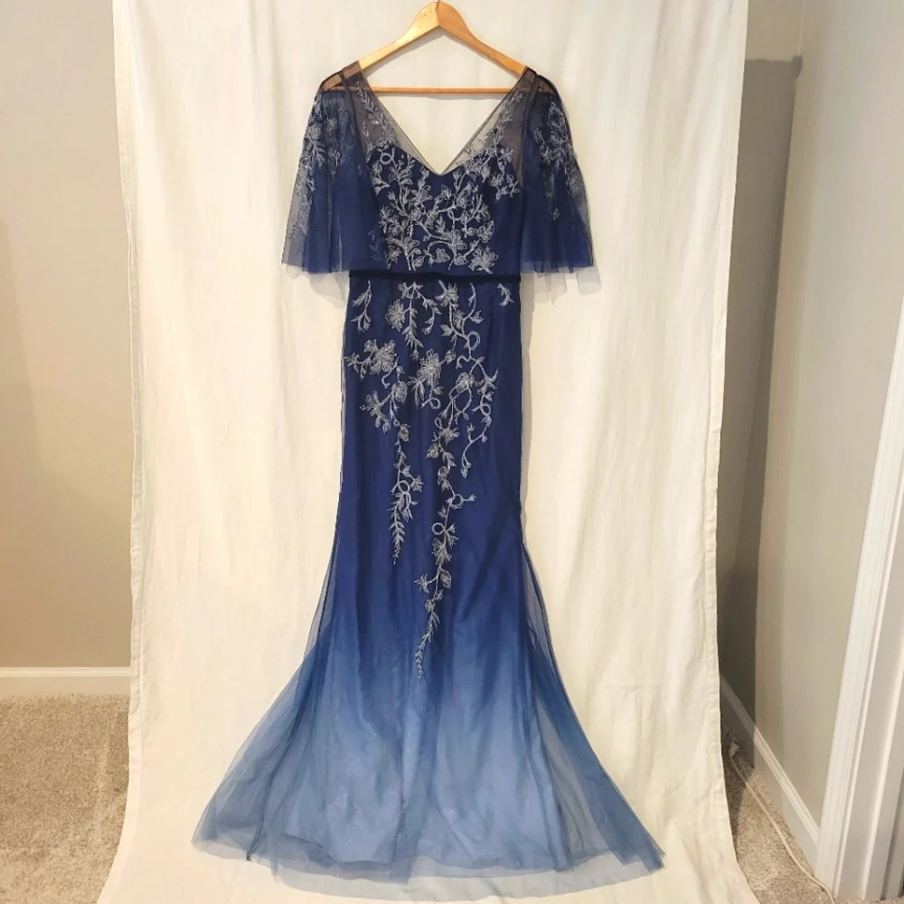 Marchesa Blue Ombre Evening Gown - Picture 3 of 11